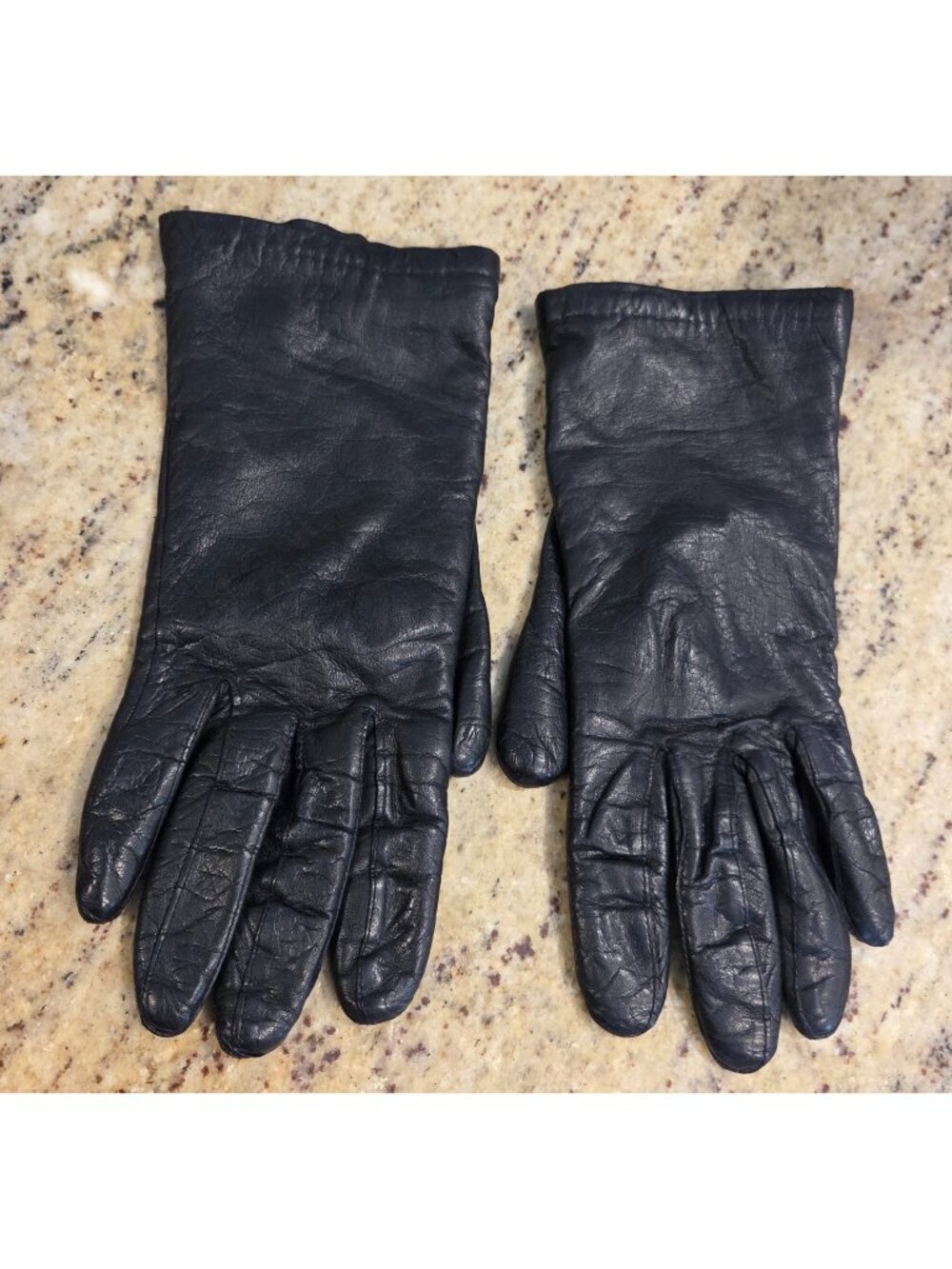 Vintage Womens Size M 7 Black Leather Knit Lined Gloves Grandoe